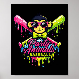 Poster Animaux de fête baseball singe drôle 