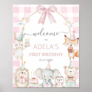 Poster Animaux de fête mignons amusants pour être un 1er 