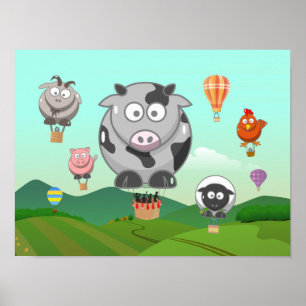 Poster Animaux de la ferme à ballon à air chaud