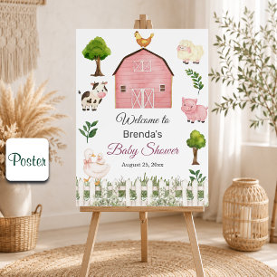 Poster Animaux de la ferme à l'aquarelle Baby Shower de l