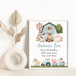 Poster Animaux de la ferme, Animaux mignons, Grange bleue