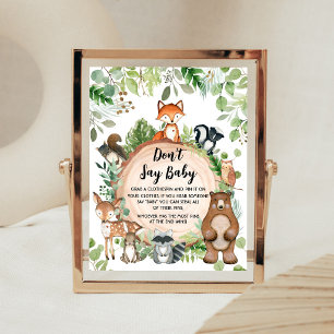 Poster Animaux de la forêt Baby Shower Panneau Ne dites p