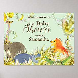 Poster Animaux de la Jungle Colorés et Mignons Fête de Na