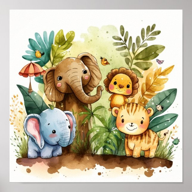 Poster Animaux de la Jungle Mignons pour Enfants (Devant)