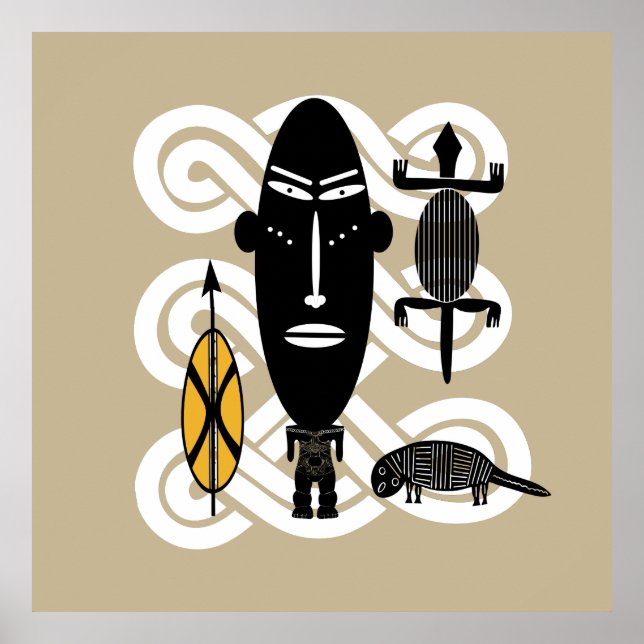 Poster animaux de la scène tribale authentique (Devant)