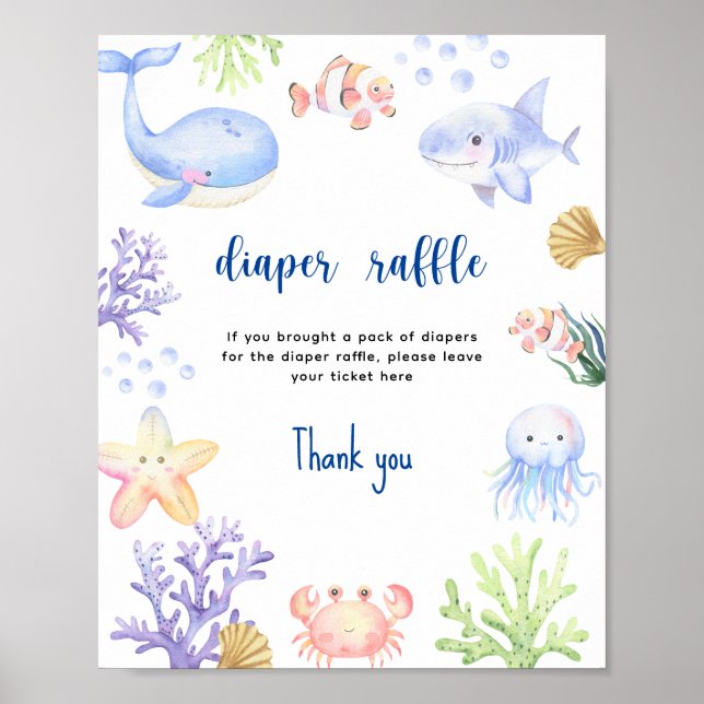 Poster Animaux de mer et d'océan - Jeu de tirage au sort  (Devant)