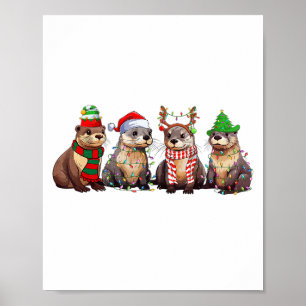 Poster Animaux de Noël mignon loutre pyjama drôle de lumi