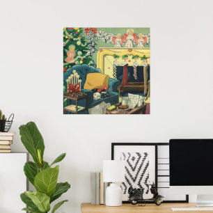 Poster Animaux de Noël Vintage dans le salon