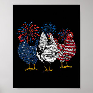 Poster Animaux de poulet américains drôle 4 juillet feu