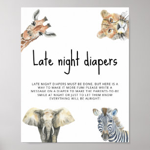Poster Animaux de safari à l'aquarelle - Couches de nuit