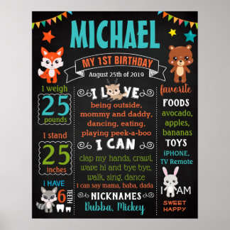 Poster Animaux des bois Signal de fête d'anniversaire