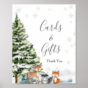 Poster Animaux d'hiver Flammes de neige en forêt Cartes e