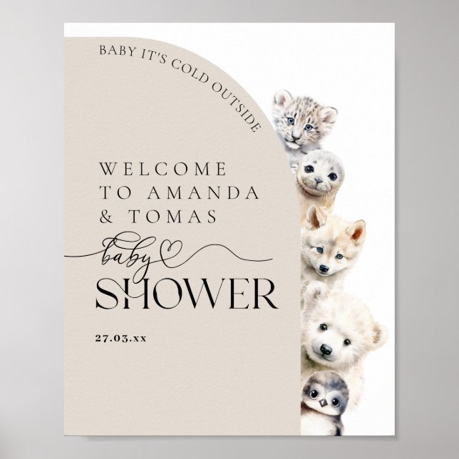 Poster Animaux d'hiver Mousse de Baby shower neutre pour  (Devant)