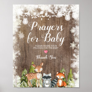 Poster Animaux d'hiver Prières en bois rustique pour bébé