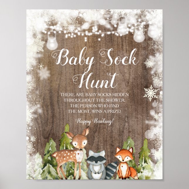 Poster Animaux d'hiver Snowflakes Wood Baby Sock Hunt (Devant)