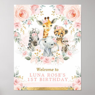Poster Animaux d'une Jungle rose Blush Floral Anniversair