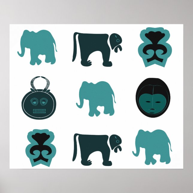 Poster animaux et masques africains (Devant)