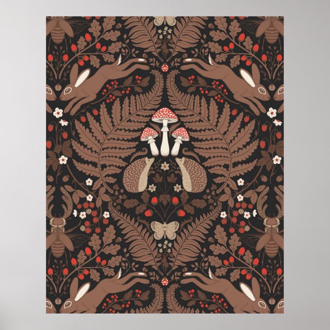 Poster Animaux et plantes de bois en rouge et brun (Devant)