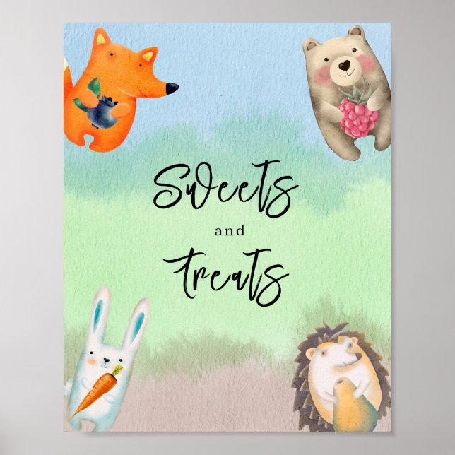 Poster Animaux forestiers - Sucres et friandises (Devant)