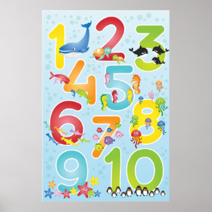 Poster Animaux lumineux et joyeux sous la mer Nombre