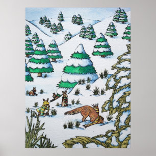 Poster animaux mignons dans la neige illustration faune