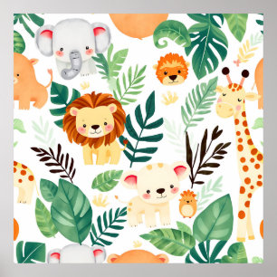 Poster Animaux mignons de safari motif jungle