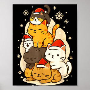 Poster Animaux Mignons Noël Kawaii Chats Neko Drôle Amour