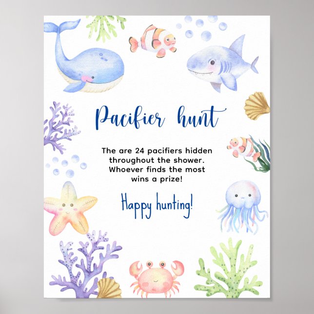 Poster Animaux océaniques - baby shower de chasse au Paci (Devant)