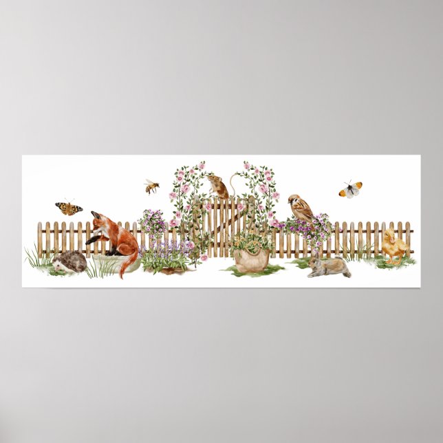 Poster Animaux Oiseaux Picket clôtures Jardin floral (Devant)