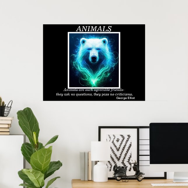 Poster ANIMAUX : Ours de néon dans la nébuleuse (Bureau à domicile)