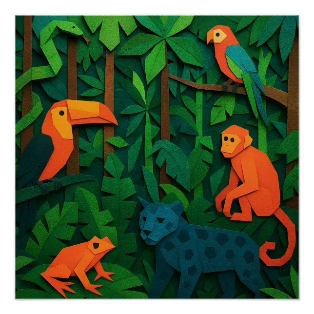 Poster Animaux pliés de la forêt – Faune tropicale de la  (Devant)