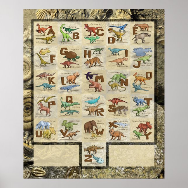 Poster Animaux préhistoriques avec Alphabet Dinosaures (Devant)