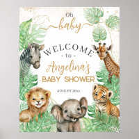 Animaux Safari Baby shower de verdure tropicale