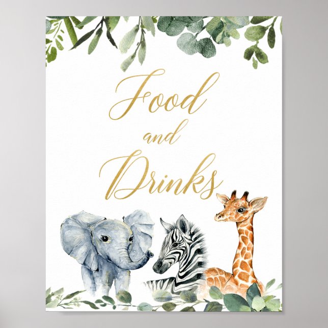 Poster Animaux Safari baby shower nourriture et boissons  (Devant)