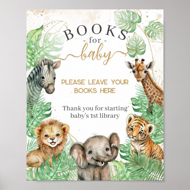 Poster Animaux Safari Livres de Baby shower de verdure tr (Devant)