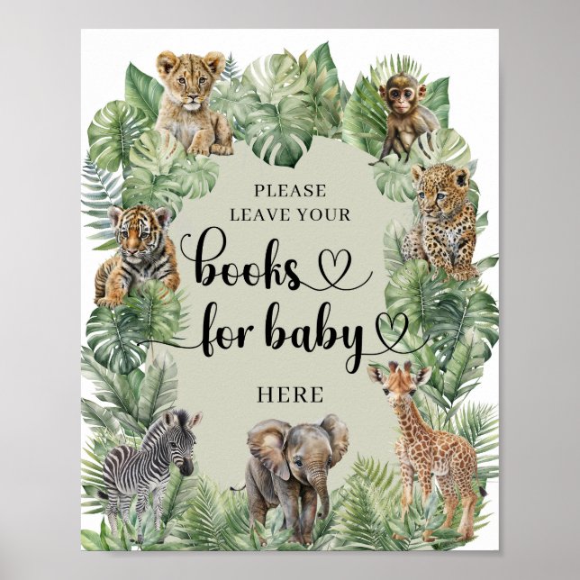 Poster Animaux Safari Livres verts tropicaux pour bébé (Devant)
