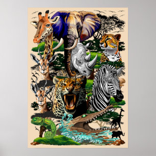 Poster Animaux sauvages de la Savane africaine