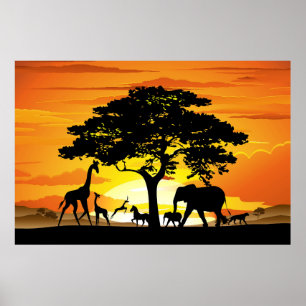 Poster Animaux sauvages sur le coucher de soleil de la sa