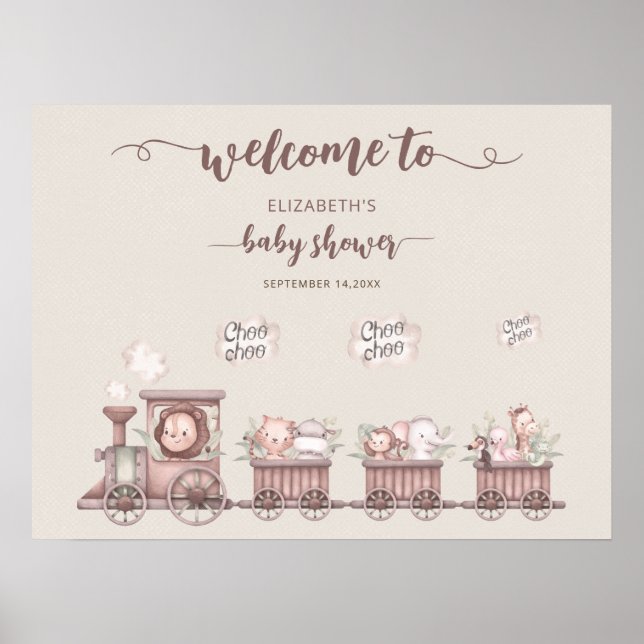 Poster Animaux Train Baby shower Boho Welcome Foam Board (Devant)