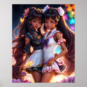 Poster Anime Black Girl Friends Animecore Aesthétique