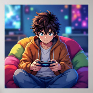 Poster Anime Boy jouant jeu vidéo