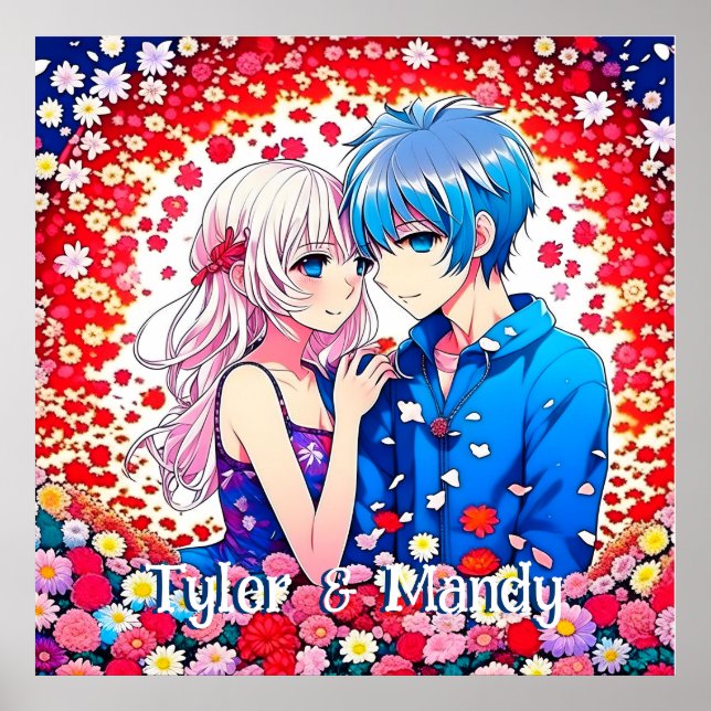 Poster Anime Couple, Fleurs Personnalisées (Devant)