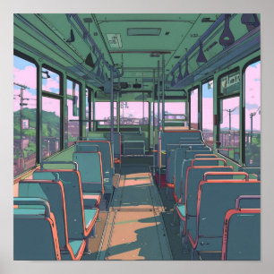 Poster Anime esthétique à l'intérieur d'un bus Paysage Ar