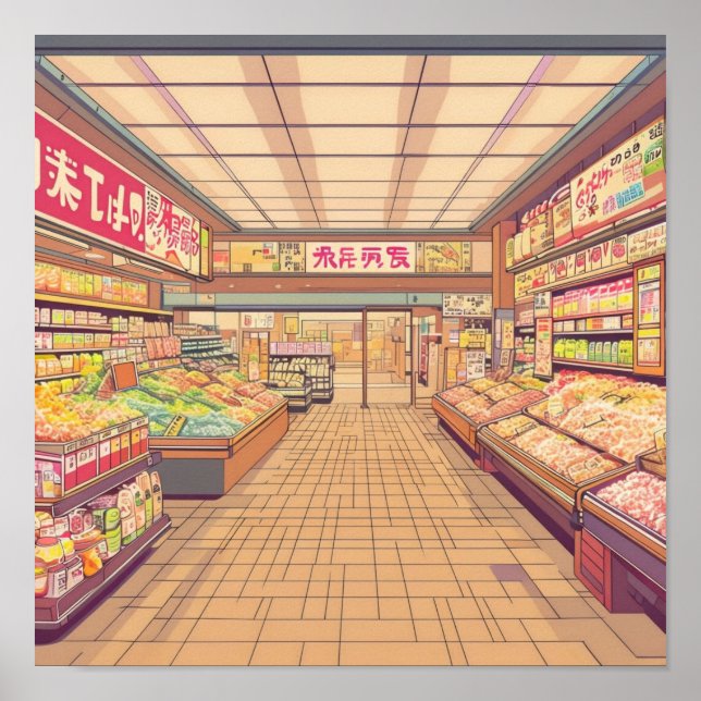 Poster Anime esthétique japonaise Supermarché intérieur (Devant)