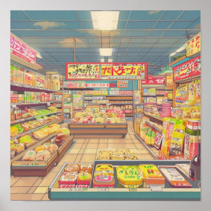 Poster Anime esthétique japonaise Supermarché intérieur