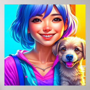 Poster Anime Girl and Puppy Chien