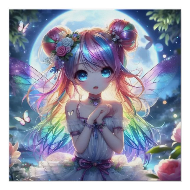 Poster Anime Girl Arc-en-ciel Chanter Lune Fée (Devant)