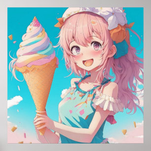 Poster Anime Girl avec Cupcake Whimsical