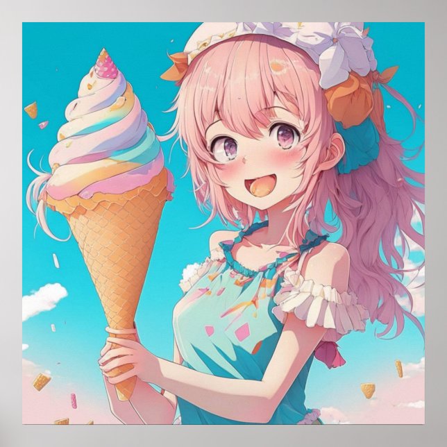 Poster Anime Girl avec Cupcake Whimsical (Devant)