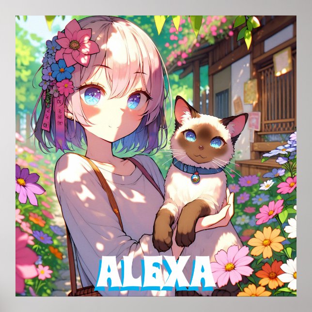 Poster Anime Girl et chat siamois Personnalisé (Devant)